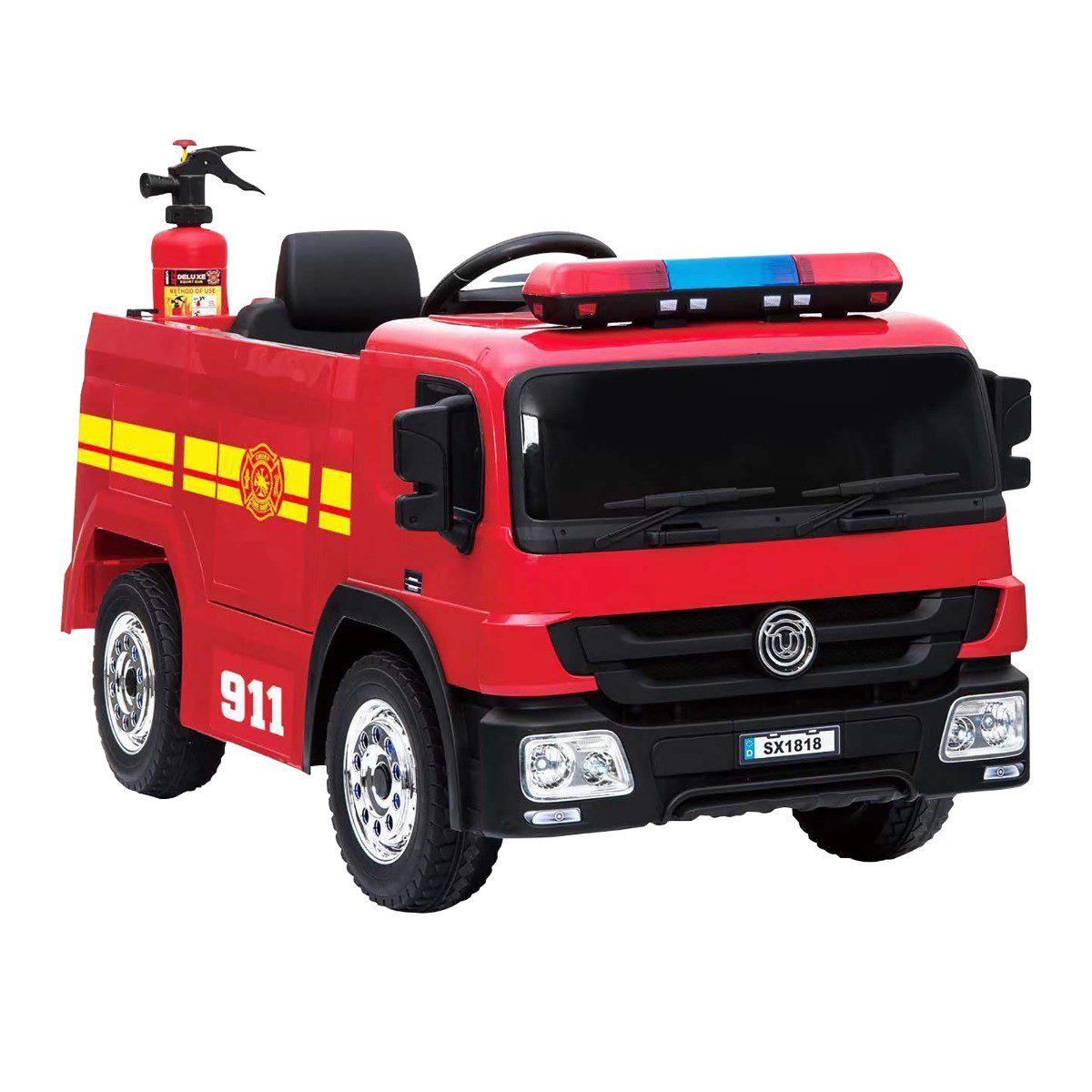 Camion De Pompier électrique 12V Pour Enfant 3-5 Ans - Avec Extincteur, échelle, Pelle - Vitesse 3 Km/h, Autonomie 1h